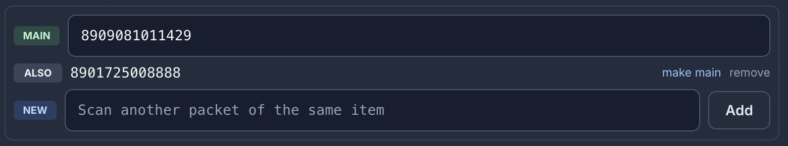 Main code, also code, and a box to add another